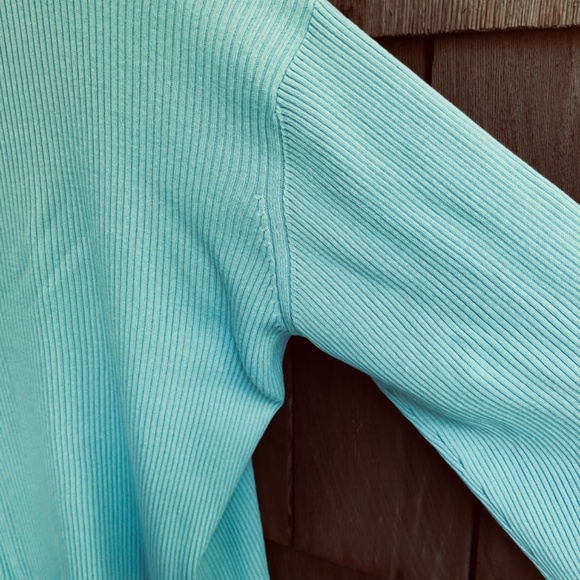 Liz Claiborne Lizsport  Vintage 💯Cotton Light Blue Ribbed Sweater Turtleneck  L - Picture 10 of 11